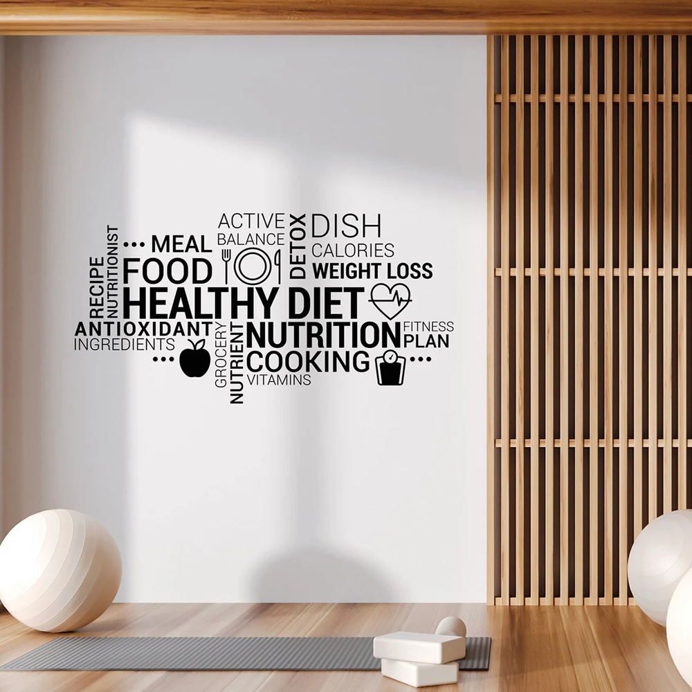 Nutrition Fitness Health - İlham Verici Sağlıklı Yeme Vinil Duvar